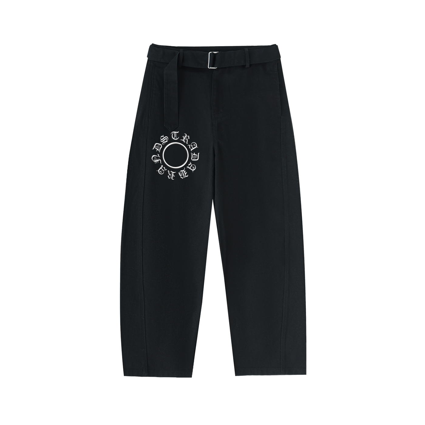 Twisted-Seam Belted Curved-Blade Pants