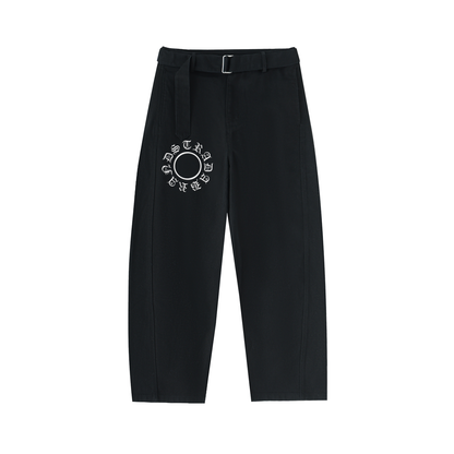 Twisted-Seam Belted Curved-Blade Pants